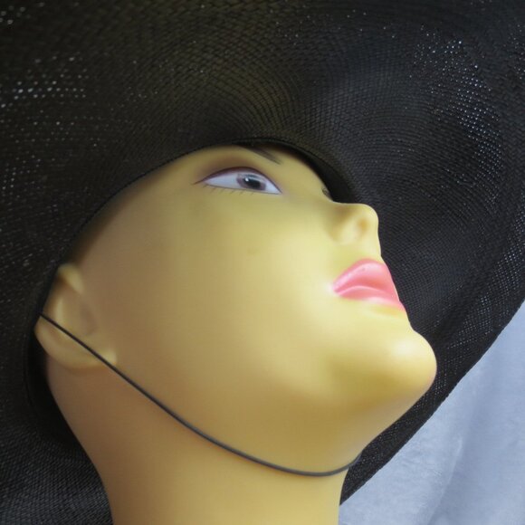 Vintage Eric Javits Womens M Sun Hat Black Wide 4.5" Brim Luxury Straw Fashion - Picture 11 of 11